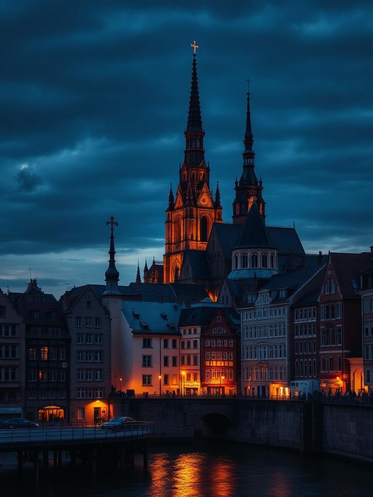 Stadtansicht von Mainz bei Nacht